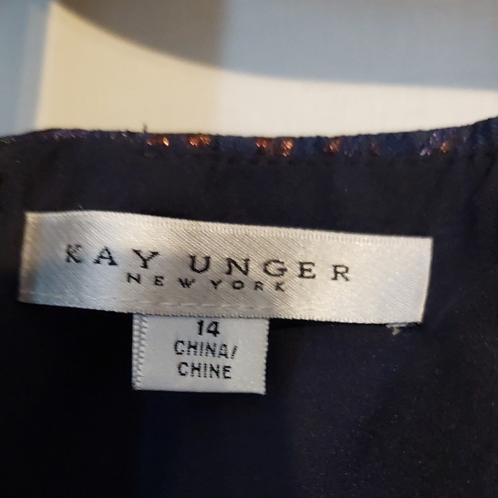 Kay Unger Blue and Rose Metallic A-Line Midi Dress - Picture 4 of 9